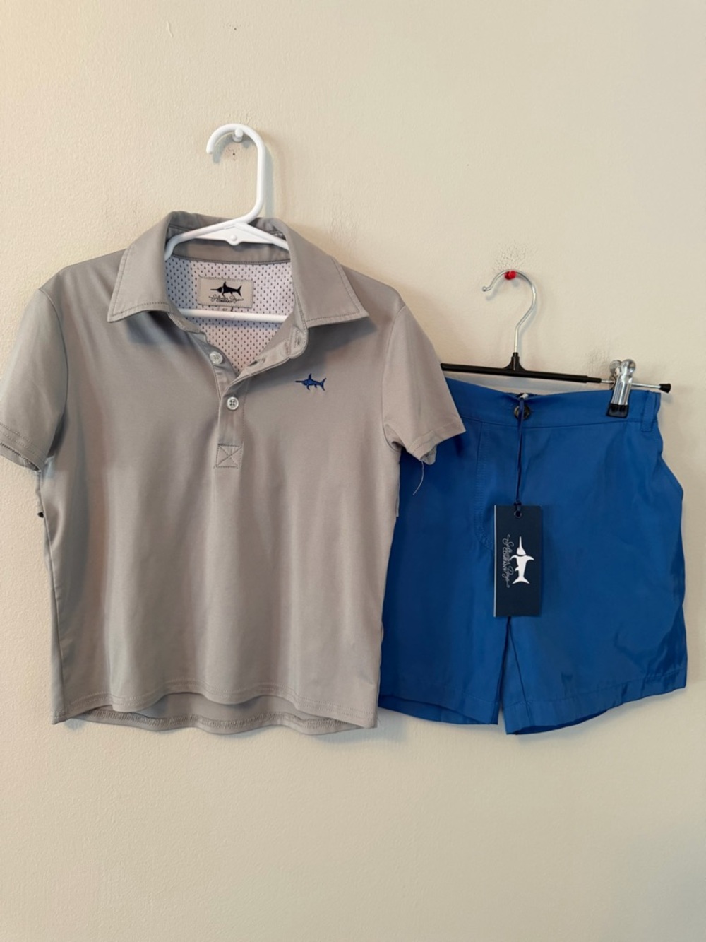 Saltwater Boys Grey Polo with Matching Navy Blue Shorts